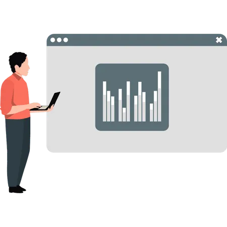 Junger Mann schaut sich das Diagramm zum Unternehmenswachstum an  Illustration