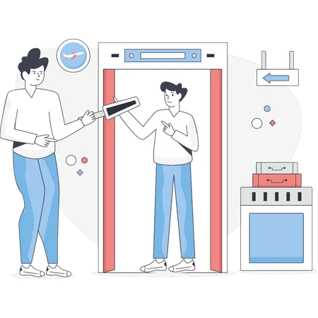 Junger Mann überprüft Türscan  Illustration