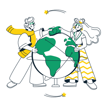 Junger Mann und Frau zahlten für internationale Überweisung  Illustration
