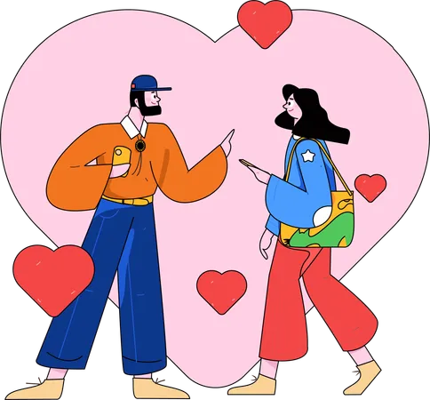 Junger Mann und Frau feiern Valentinstag  Illustration