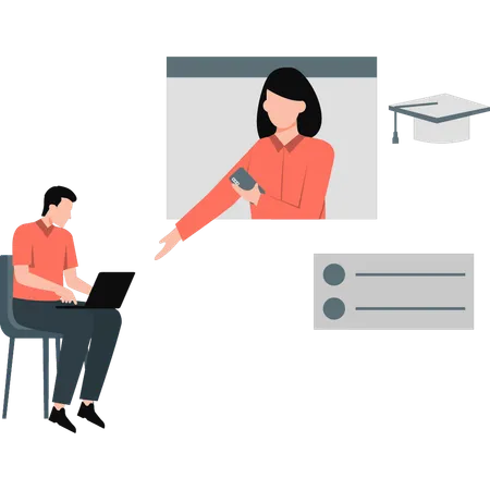 Junger Mann und Frau teilen Informationen  Illustration