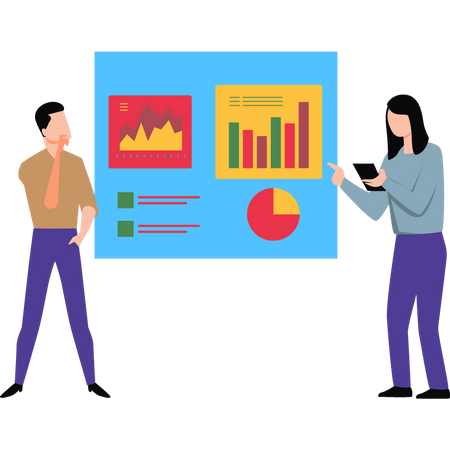 Junger Mann und Mädchen arbeiten an Geschäftsanalysen  Illustration