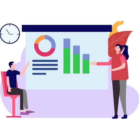 Junger Mann und Mädchen machen Online-Analyse  Illustration