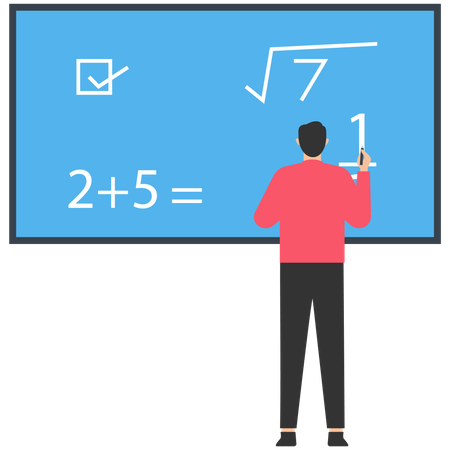 Junger Mann unterrichtet Mathe  Illustration