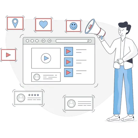 Junger Mann verkündet in Megafon  Illustration