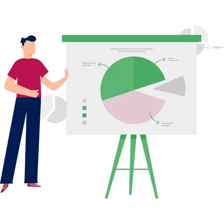 Junger Mann zeigt Kreisdiagrammwert  Illustration