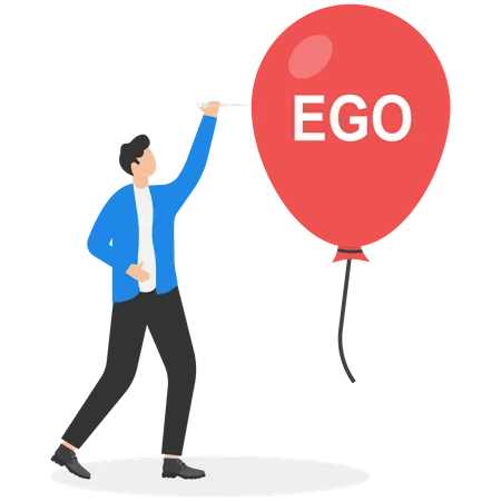 Junger Mann zerstört Ego-Ballon  Illustration