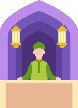 Junger muslimischer Junge steht in der Moschee  Illustration