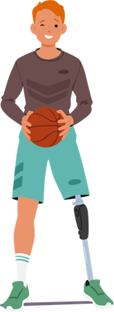 Junge Sportlerin mit Beinprothese hält Basketball  Illustration