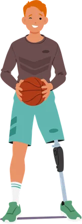 Junge Sportlerin mit Beinprothese hält Basketball  Illustration