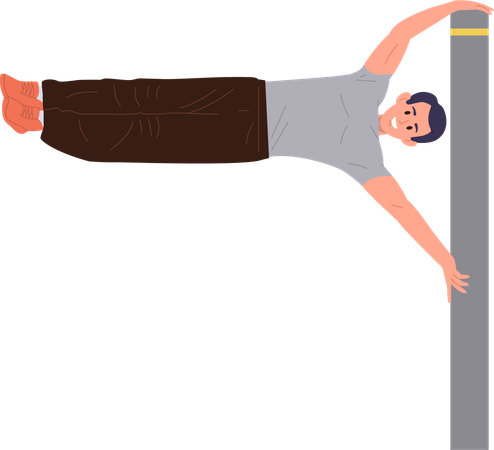 Junge Sportlerin macht an der Stange hängende Calisthenics-Übung mit menschlicher Flagge  Illustration