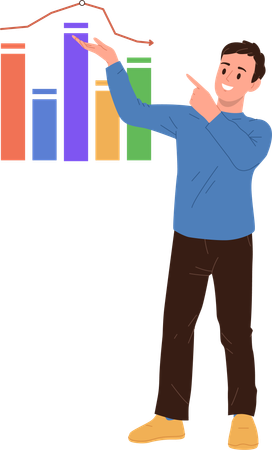 Junger Unternehmer nutzt Benchmarking-Vergleichstool zur Geschäftsentwicklung  Illustration