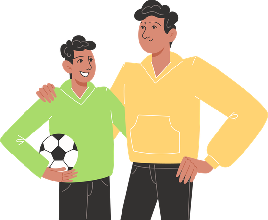 Junger Vater umarmt Sohn mit Fußball  Illustration