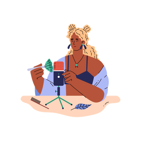 Junge Bloggerin mit professioneller Ausrüstung  Illustration