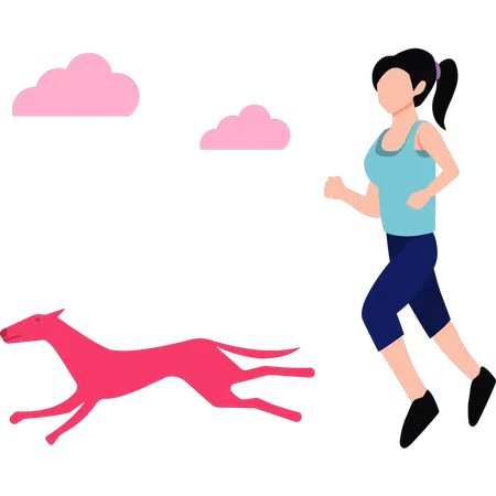 Junges Fitness-Mädchen läuft mit ihrem Haustier  Illustration