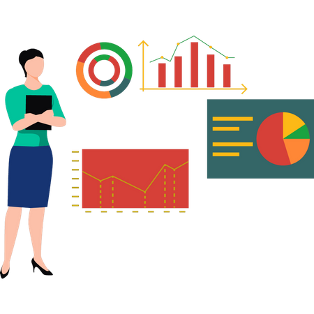 Junges Mädchen analysiert Daten  Illustration