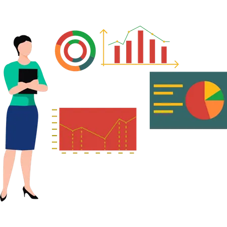 Junges Mädchen analysiert Daten  Illustration