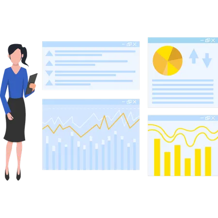 Junges Mädchen arbeitet als Analystin  Illustration