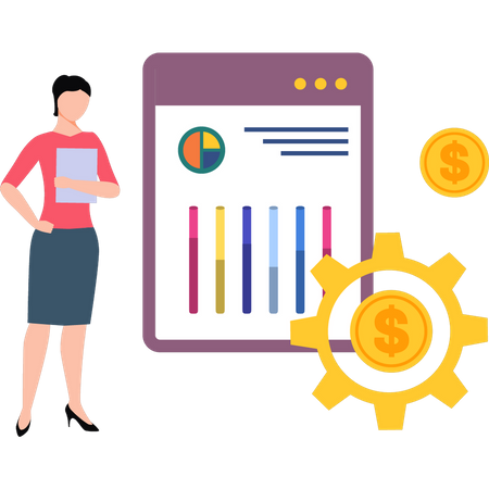 Junges Mädchen arbeitet an Dollar-Management-Diagramm  Illustration