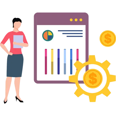 Junges Mädchen arbeitet an Dollar-Management-Diagramm  Illustration