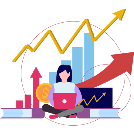 Junges Mädchen arbeitet an Finanzanalysen  Illustration