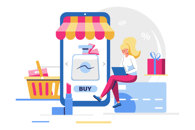 Junges Mädchen beim Online-Shopping  Illustration