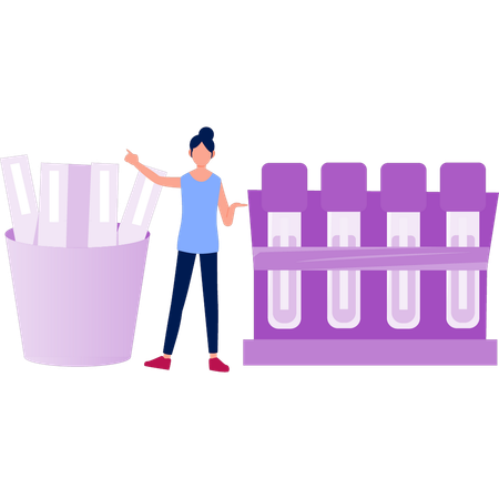 Junges Mädchen erklärt Reagenzgläser  Illustration