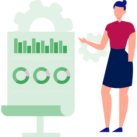 Junges Mädchen legt Kreisdiagramm auf Papier  Illustration