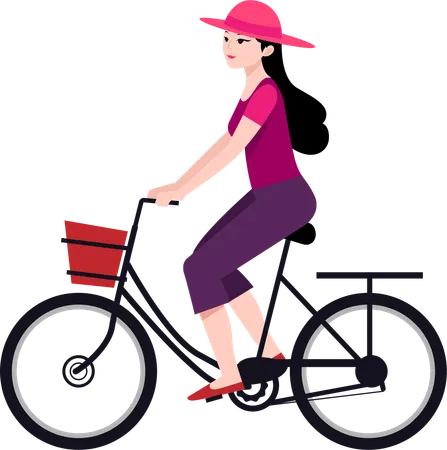 Junges Mädchen Reiten Fahrrad  Illustration