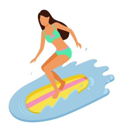 Junges Mädchen genießt Surfen  Illustration