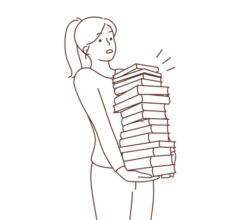 Junges Mädchen mit Bücherstapel  Illustration
