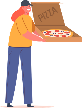 Junges Mädchen mit Pizzakarton  Illustration