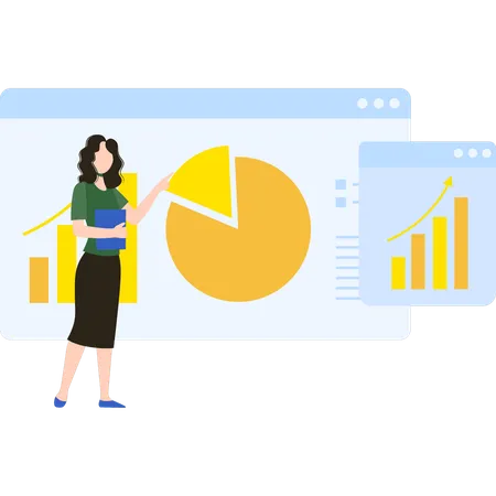 Junges Mädchen hält Vortrag über Geschäftsdiagramme  Illustration