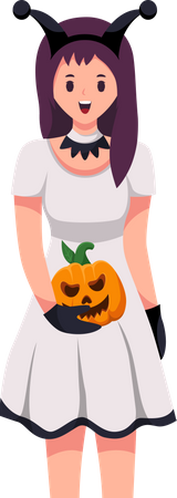 Junges Mädchen im Halloween-Kostüm mit Kürbis  Illustration
