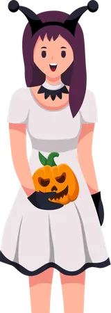 Junges Mädchen im Halloween-Kostüm mit Kürbis  Illustration