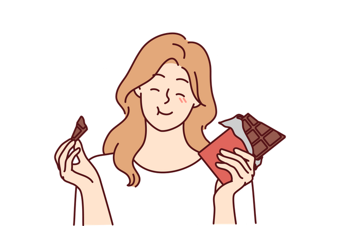 Junges Mädchen isst Schokolade  Illustration