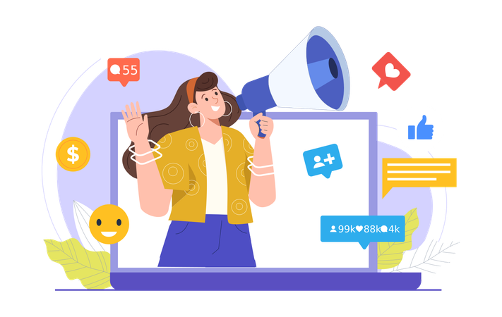 Junges Mädchen macht Affiliate-Marketing  Illustration