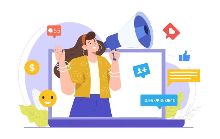 Junges Mädchen macht Affiliate-Marketing  Illustration