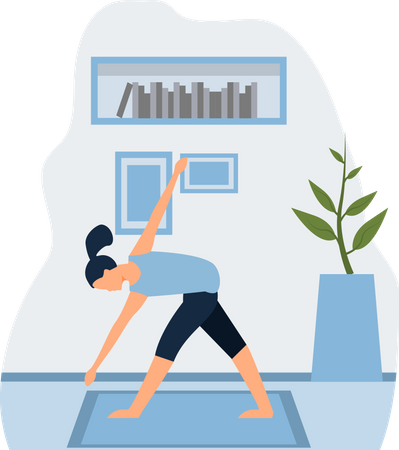 Junges Mädchen macht Trikonasana zu Hause  Illustration