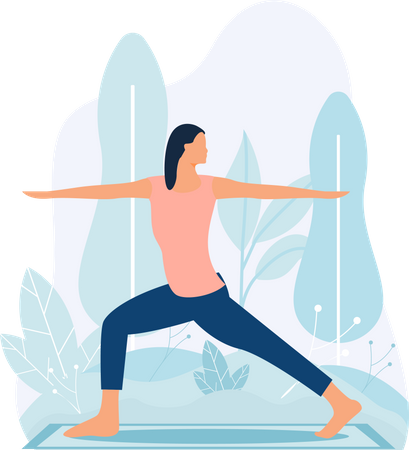 Junges Mädchen macht Yoga im Garten  Illustration