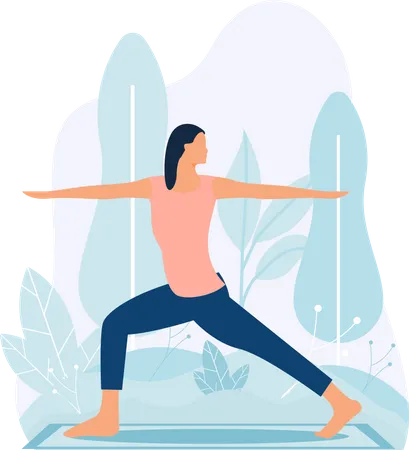 Junges Mädchen macht Yoga im Garten  Illustration