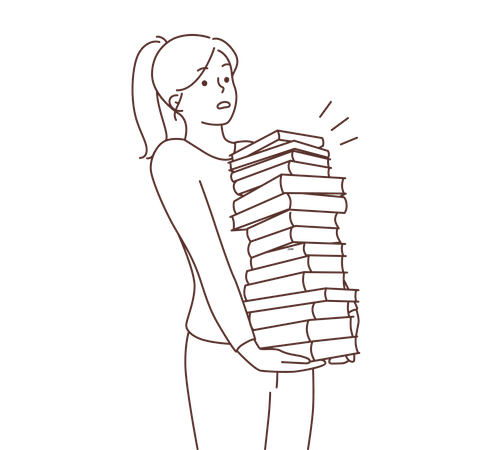 Junges Mädchen mit Bücherstapel  Illustration