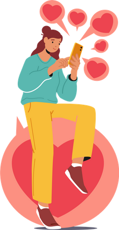Junges Mädchen nutzt Online-Dating-App  Illustration