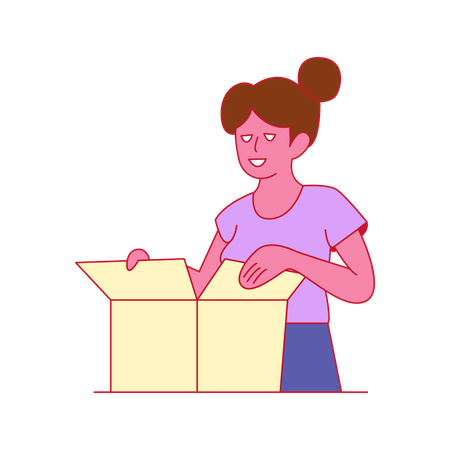 Junges Mädchen Unboxing Paket  Illustration