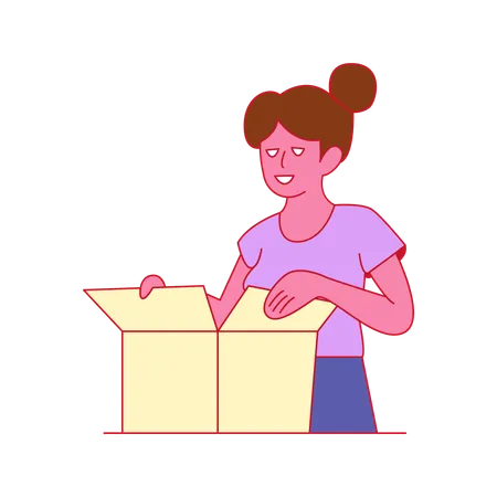 Junges Mädchen Unboxing Paket  Illustration