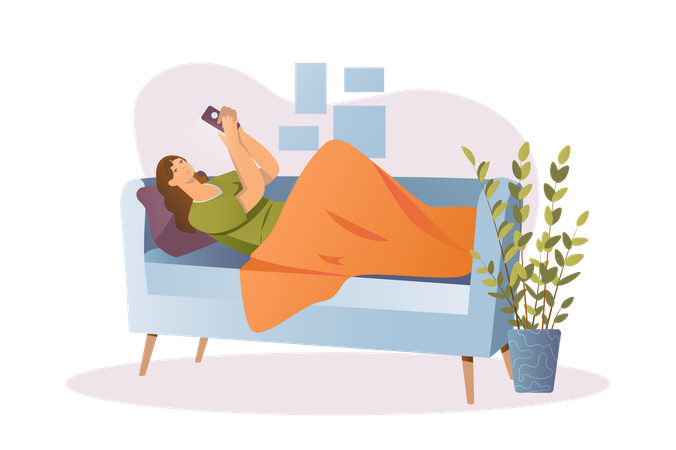 Junges Mädchen ruht auf dem Sofa  Illustration