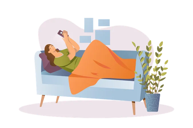 Junges Mädchen ruht auf dem Sofa  Illustration