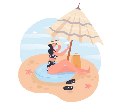 Junges Mädchen ruht auf tropischer Insel  Illustration