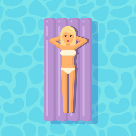 Junges Mädchen schwimmt auf einer Matratze in einem Swimmingpool  Illustration