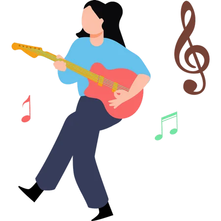 Junges Mädchen spielt Gitarre  Illustration